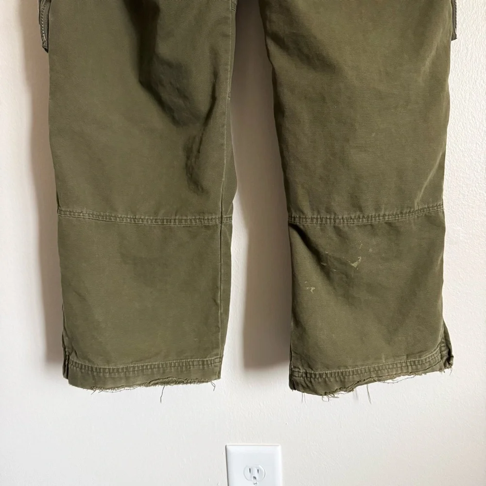 Y2K Old Navy Men's Olive Green Cargo Pants Size 36 Baggy Workwear Utility Cotton